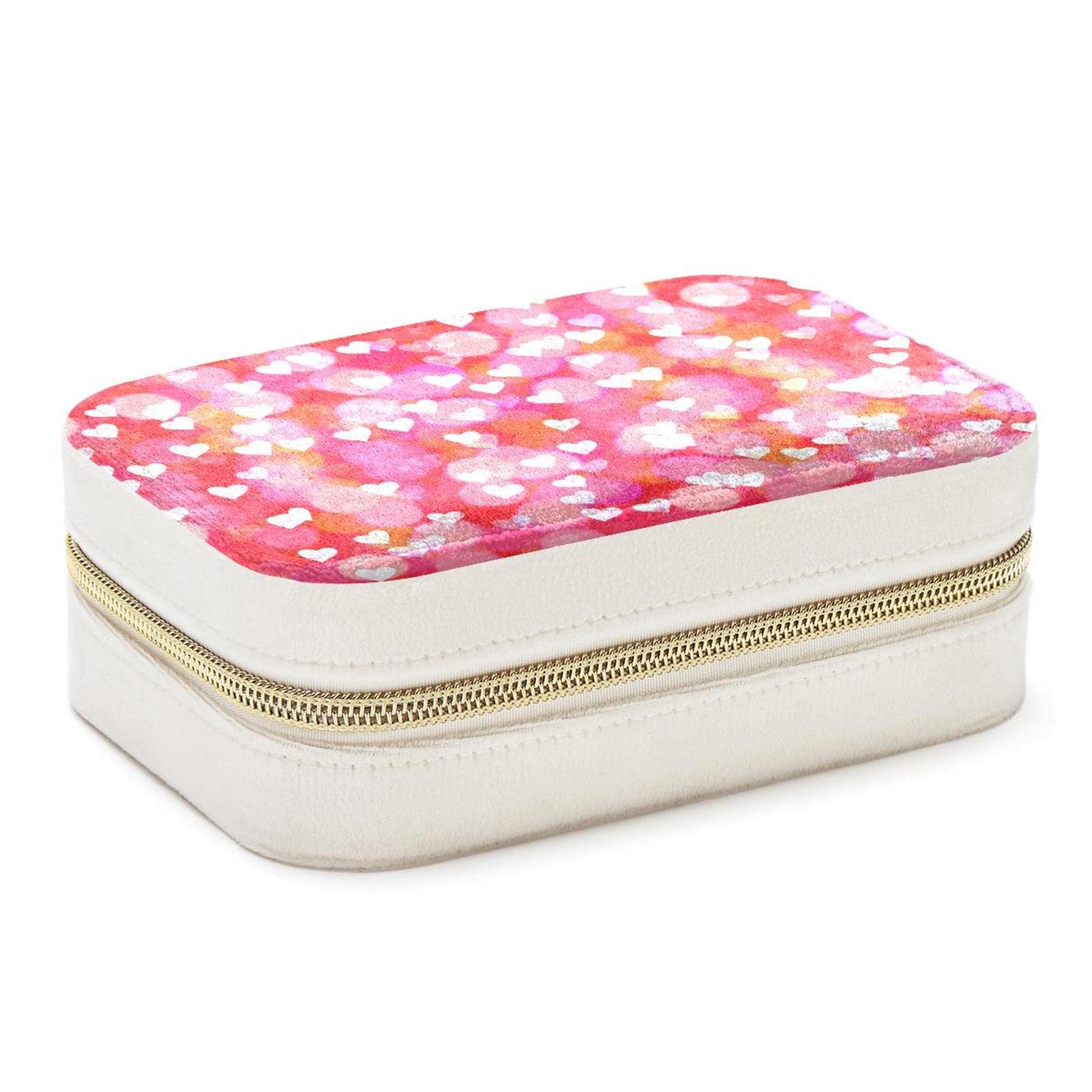 Boîte à bijoux bagues filles colliers femmes rose cœur rangement voyage