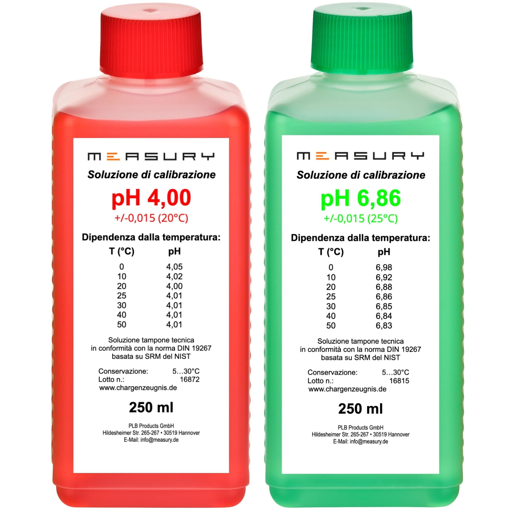 Measury Soluzione di Calibrazione del pH di 4.00 e 6.86, Soluzione Tampone di pH 250ml Ciascuno, Soluzione di Calibrazione Rosso/Verde, Liquido di Calibrazione Set di Liquido di Calibrazione