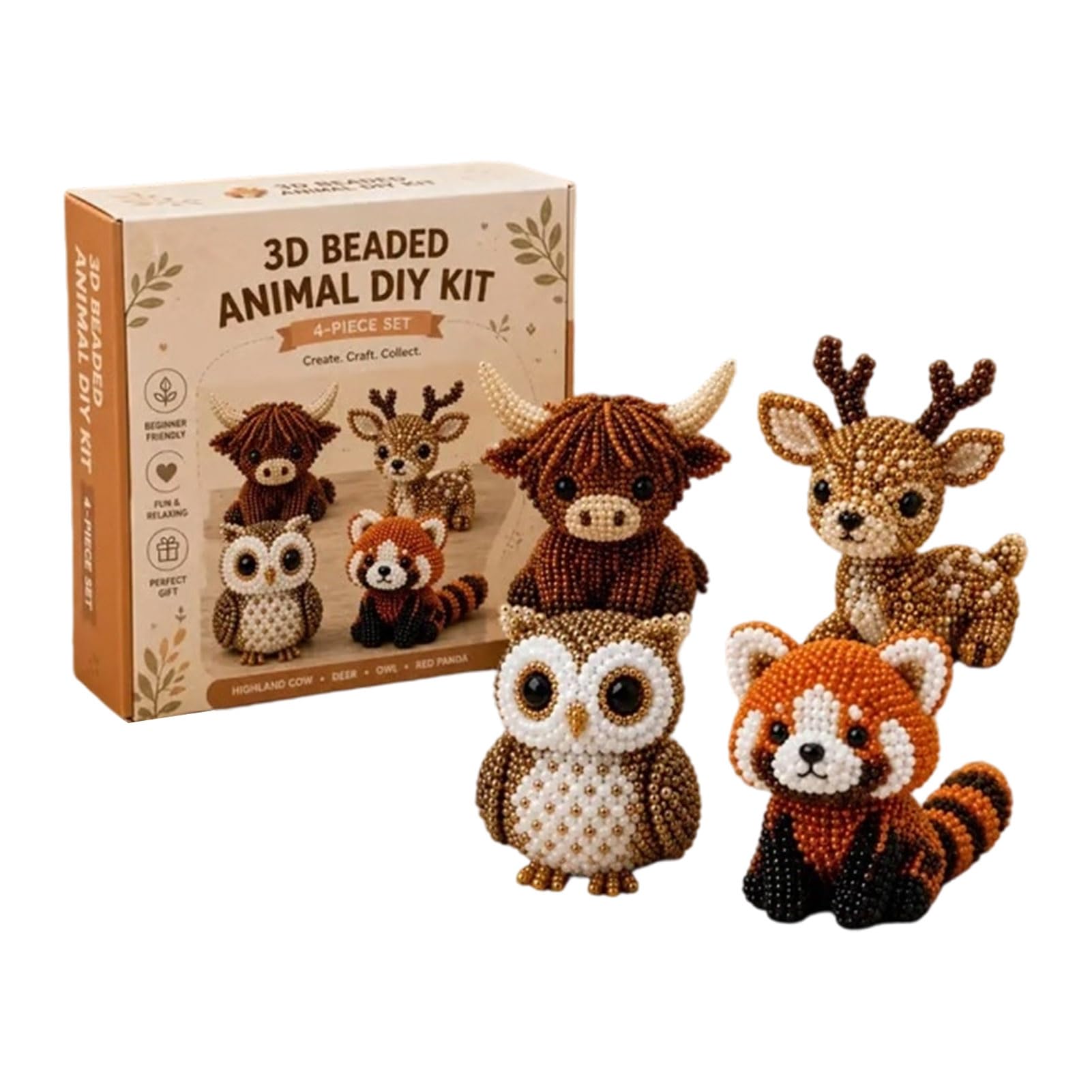 Porceosy Tiny 3D Beaded Animal DIY Kit, 3D Beaded Kit with Instructions, Handmade Cute Bead Craft Set for Adults Beginners Teens, Creative Arts Crafts Decor B