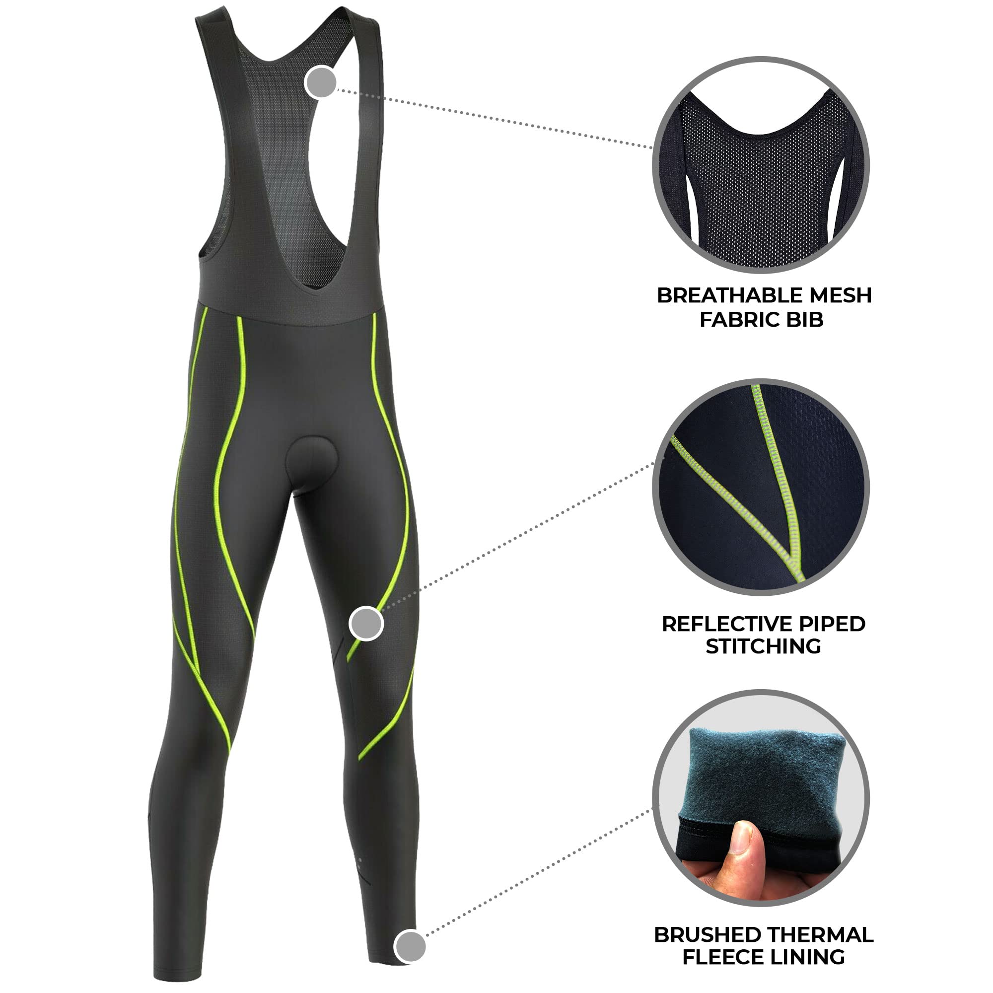 FDX Pantalones de ciclismo para hombre, con forro polar térmico en 3D, transpirable, cálido, para bicicleta, pantalones largos reflectantes, para ciclismo al aire libre