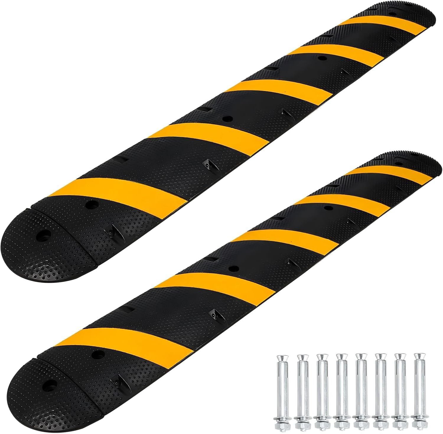 Photo 1 of *** ONE UNIT ONLY***7FT Rubber Speed Bump with 4 End Cap, 2-Pack Speed Bumps for Road, 66000 LBS Capacity Speed Humps with 8 Bolts for Parking Lots