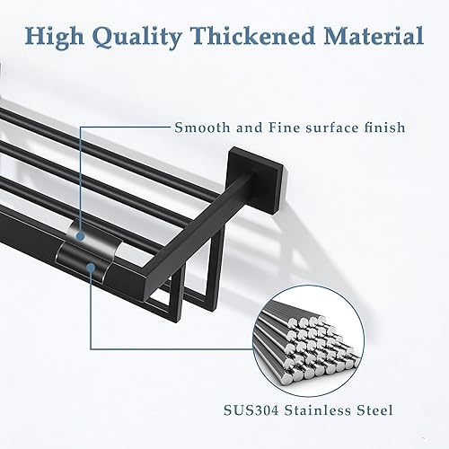 Miniatura 4 de Alise Toallero, toallero con barras de toalla dobles para baño y lavabo, 16 pulgadas, acero inoxidable SUS 304, soporte de torre de montaje en