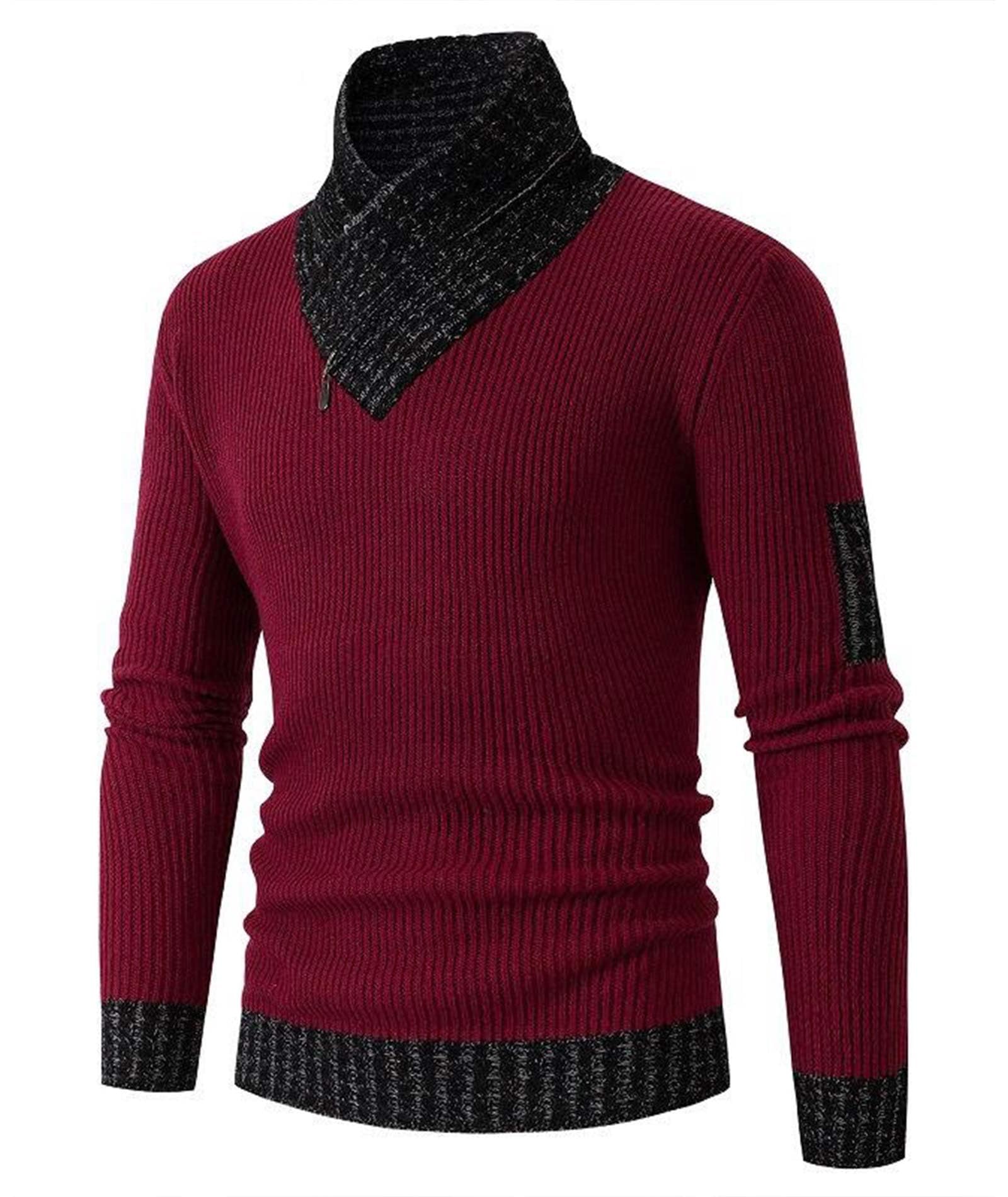 SOMTHRON Maglione da uomo lavorato a maglia a collo alto con collo a scialle slim fit a maniche lunghe invernale