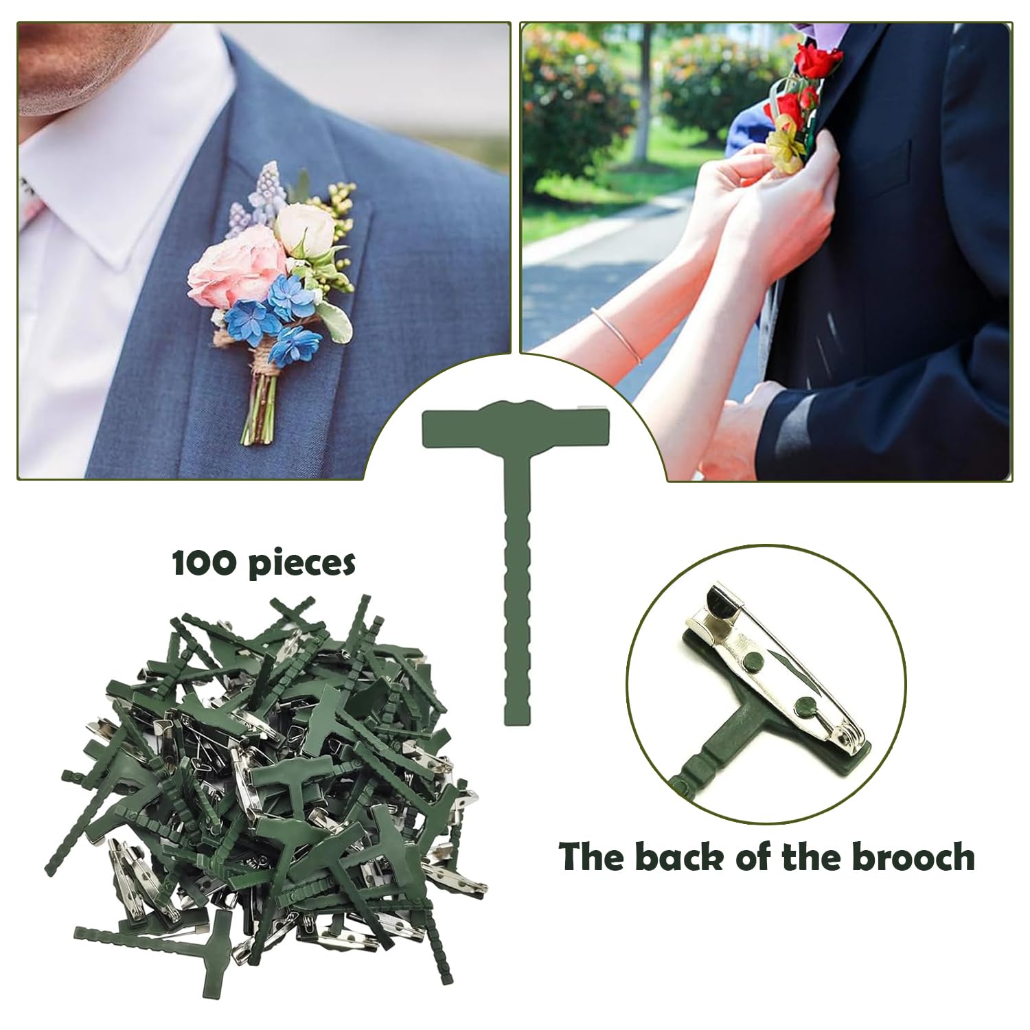 100 Pezzi Forma Di T Spille Sicurezza In Plastica, Spille Di Sicurezza Boutonniere, Fai Da Te Matrimonio Fiore Sposo Spilla, Con Nastro Floreale, per Artigianato Fai Da Te, Spille Per Matrimonio, Fest