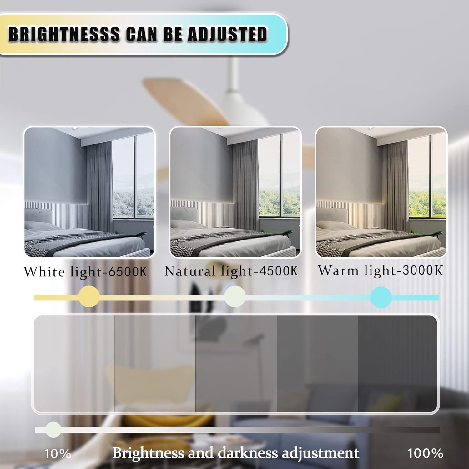 YUEGOO Ceiling Fans with Lamps,Remote Control Dc Reversible Quiet Fan Chandeliers Ceiling Light 6 Speed Timer Dimmable Ceiling Fan with Lamp for Kids Bedroom Lounge/White/120Cm