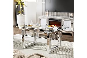 Mesa de cristal para sala IKIFLY de 2 niveles y patas de metal resistentes