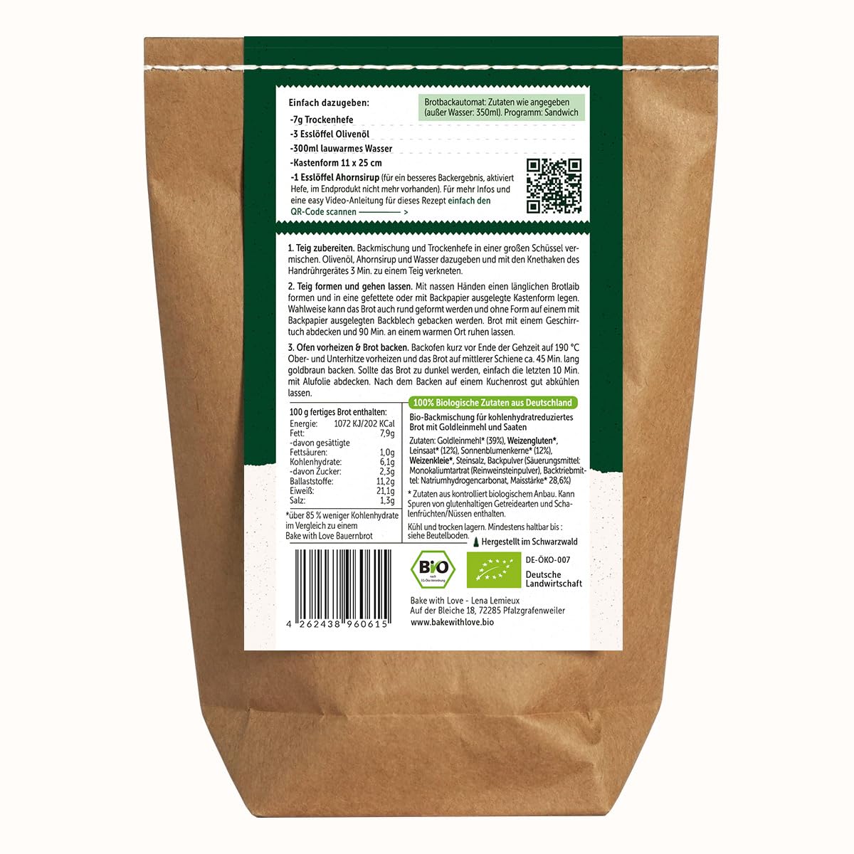 Keto Brot Backmischung – vegane Lower Carb Eiweißbrot Brotbackmischung mit wenig Kohlenhydraten – proteinreich für ketogene Ernährung – für Ofen, Brotbackautomat & Brötchen – Bake with Love- 10er Pack
