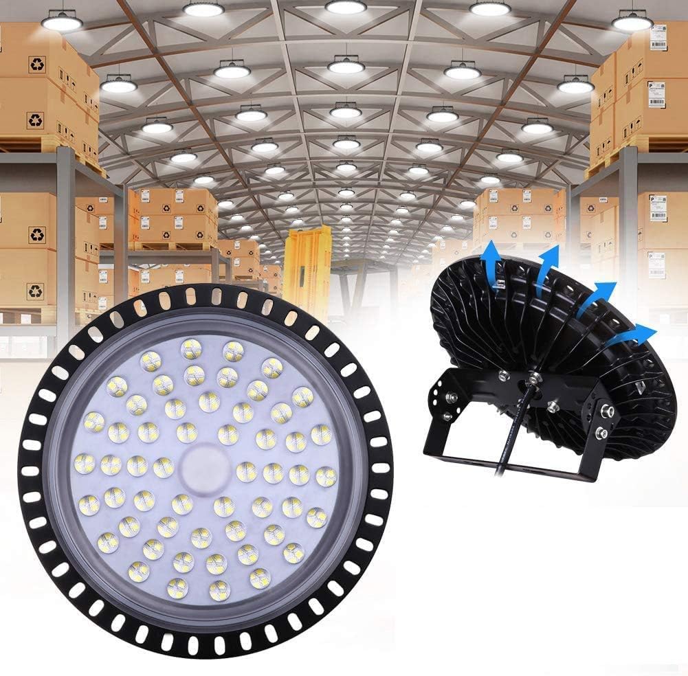WZTO UFO LED High Bay Light 200W, 20000LM 6000K-6500K Daylight White Ultra Thin LED Warehouse Lighting, IP65 Waterproof Commercial Bay Lighting for Garage Gym Shop Workshop (200W)