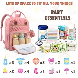 Tenot Baby Diaper Bag Backpack, Travel Diaper Bags for Baby Girl Boy Large Capacity Baby Bag Backpack for Women Light Pink