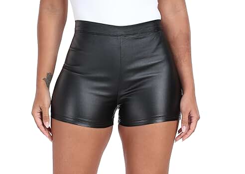 WAYRUNZ Womens Casual Faux Leather Shorts High Waist Stretch WAYRUNZ Womens Casual Faux Leather Shorts High Waist Stretch