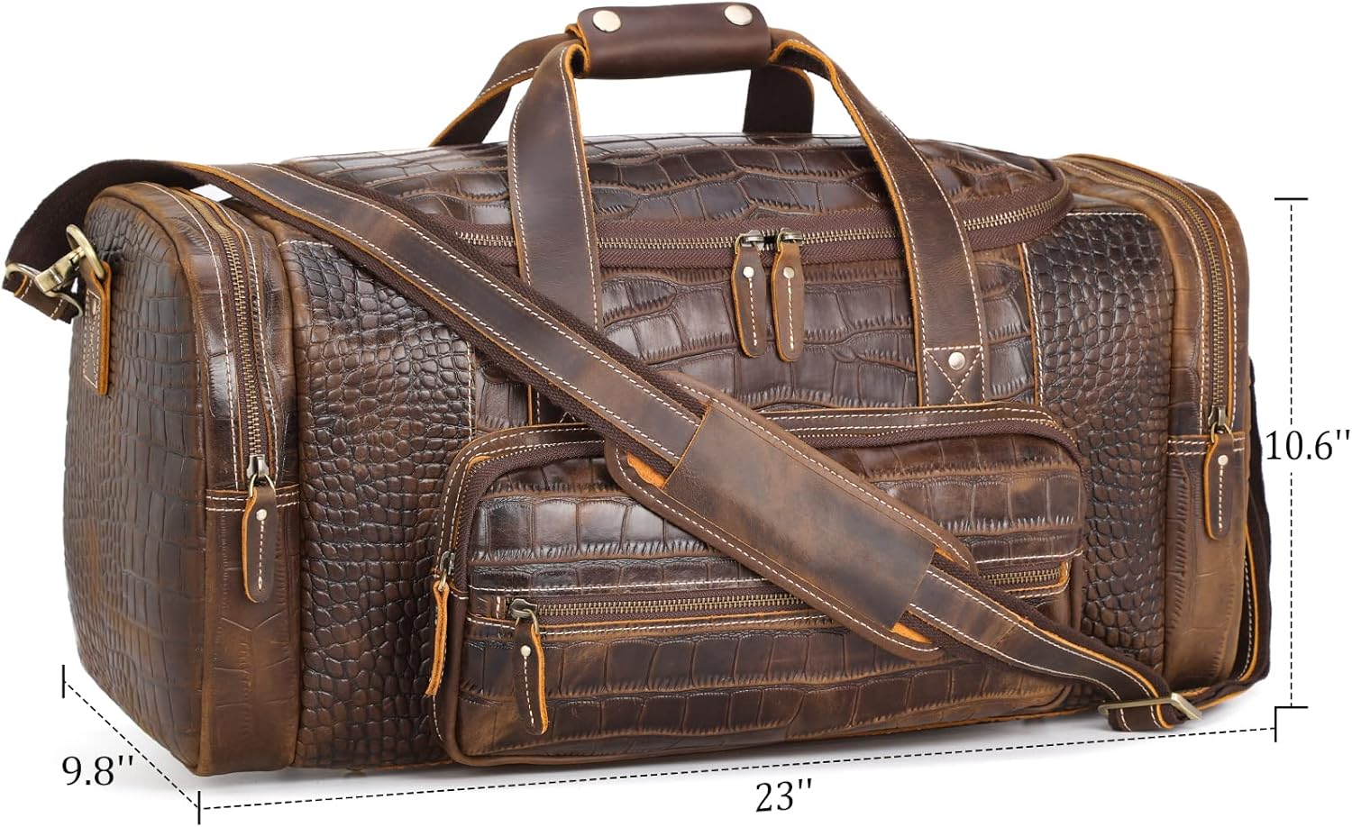 Polare 23" Full Grain Cowhide Leather Gym Duffle Weekender Overnight Travel Duffel Bag For Men - Image 6