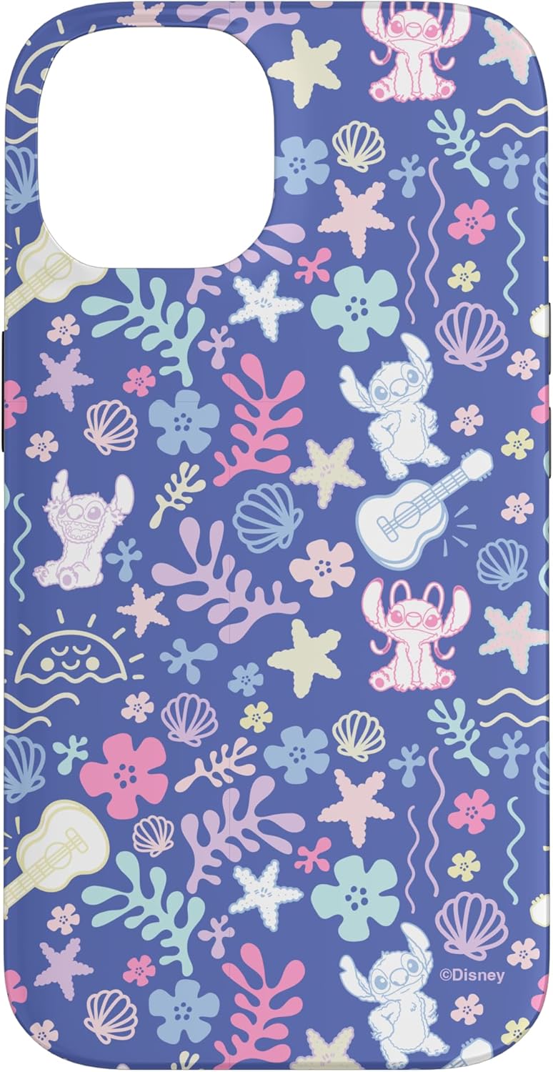 Disney Stitch & Angel Fluffy Summer Ocean Vibes Pattern Case for iPhone 16