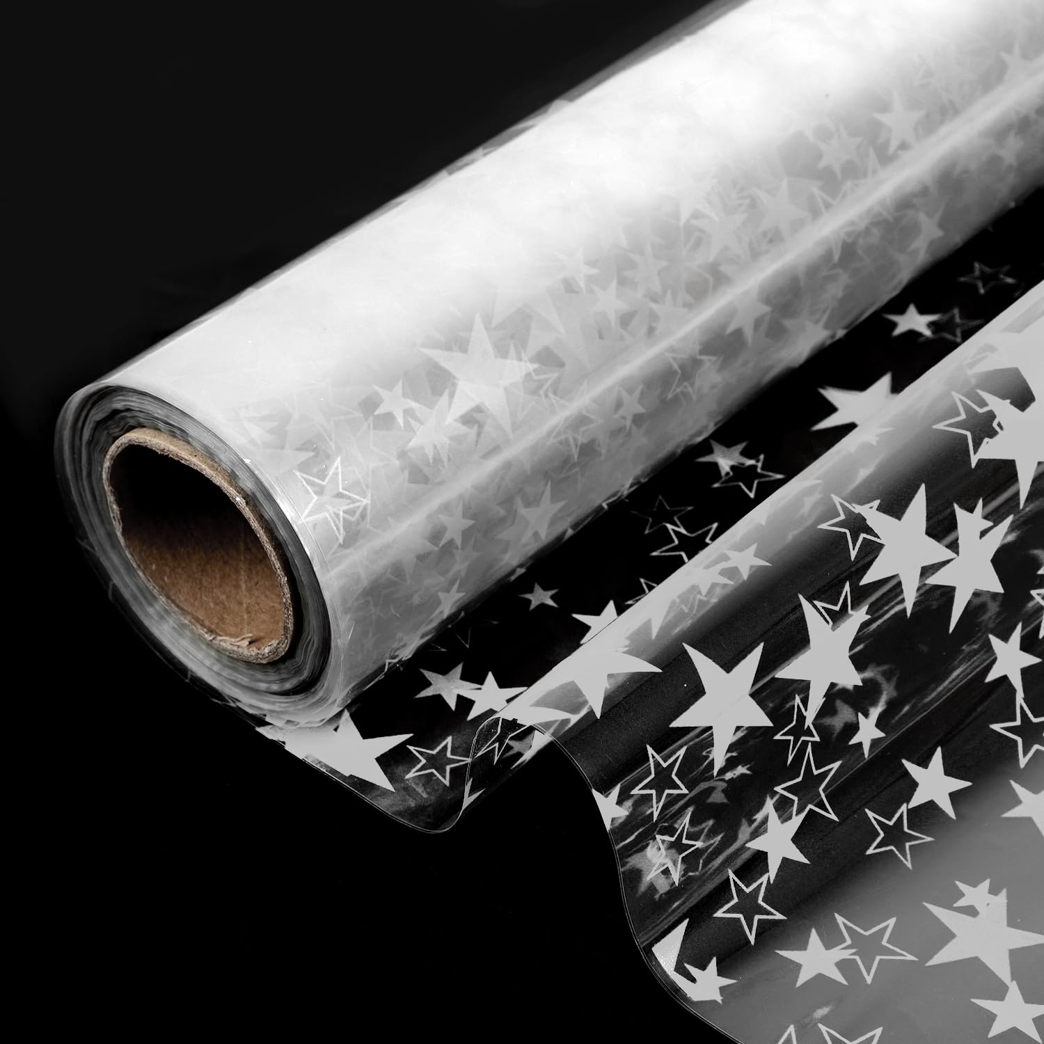 ZALAON Extra Wide Star Cellophane Wrap Roll(31.5 in x 98.4 ft), Clear 3 Mil Thick Cellophane Gift Wrap for Baskets Treats Crafts Flowers Wrapping (White)