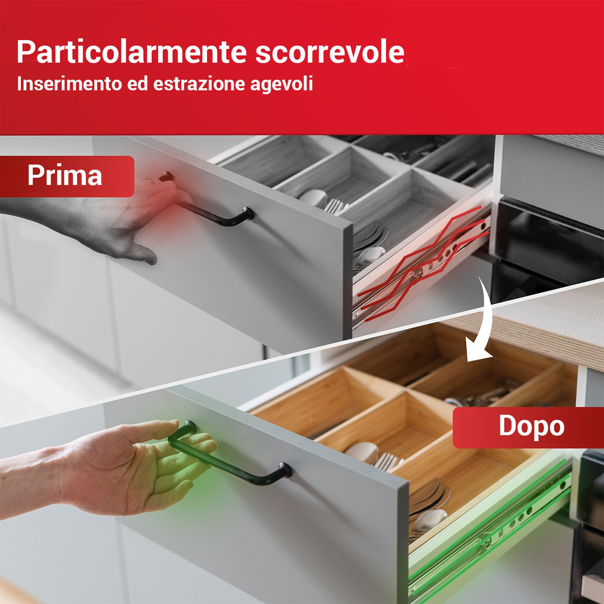 LouMaxx Guide a Sfera per Cassetti, Set da 2 Pezzi (1Paio), Binari Cassetti Scorrevoli 240mm 17mm, Guide a Estrazione, per Cassetti Estraibili, Semplici da Montare