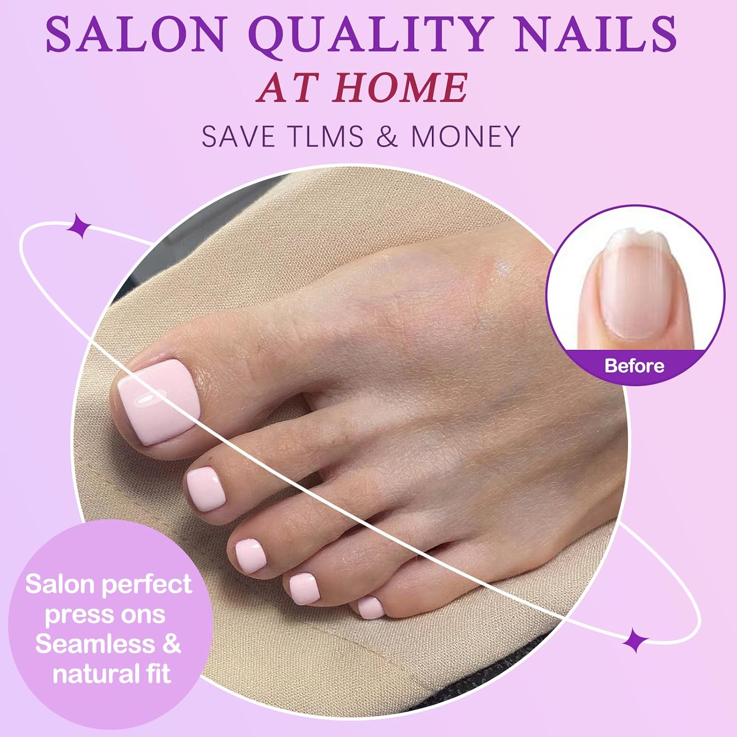 160pc Pink Press on Toenails Women Fake Toe Nails with Glue Adhesive Tabs