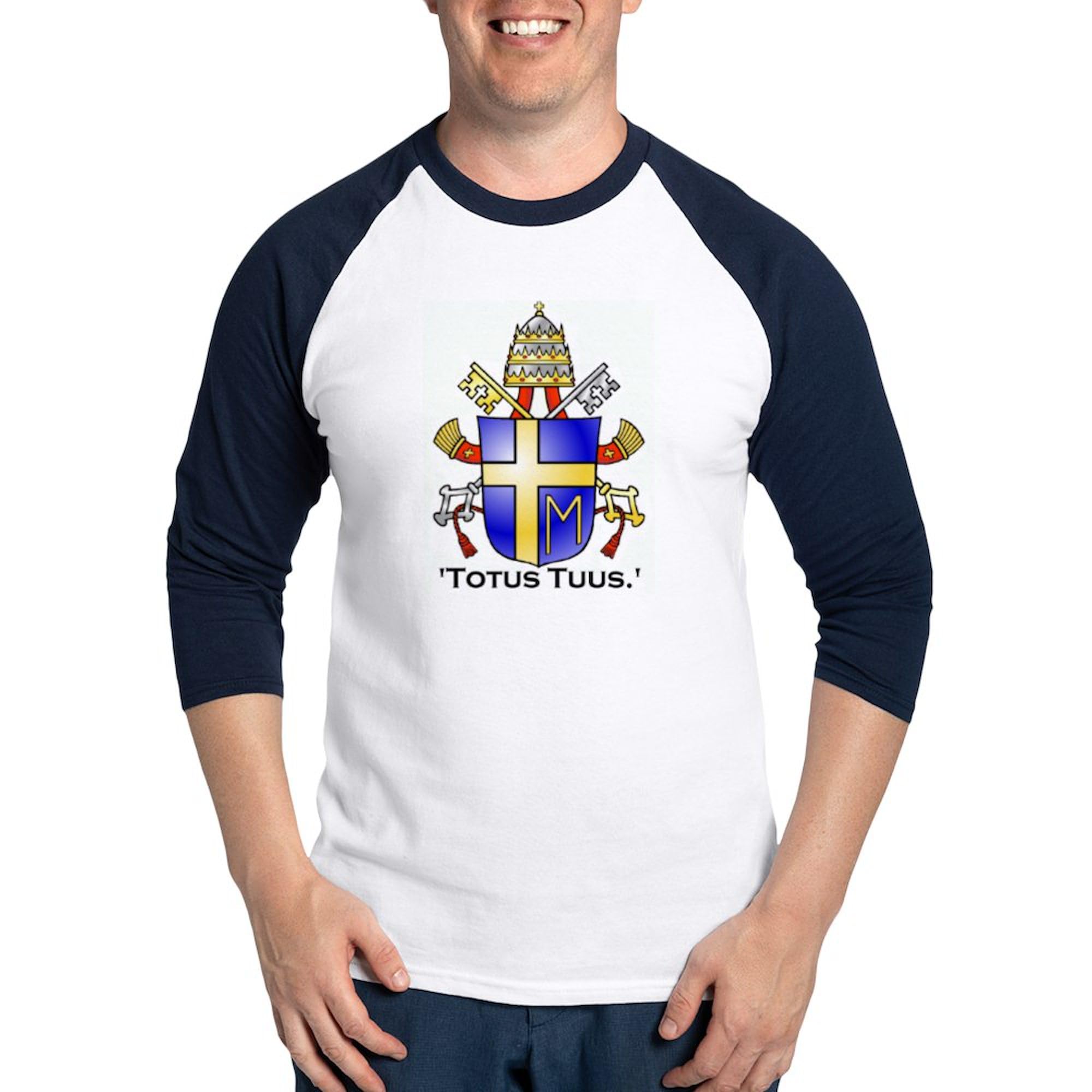 CafePress John Paul II's Crest Baseball Jersey Men's Cotton Baseball Jersey, 3/4 Raglan Sleeve Shirt Blue/White