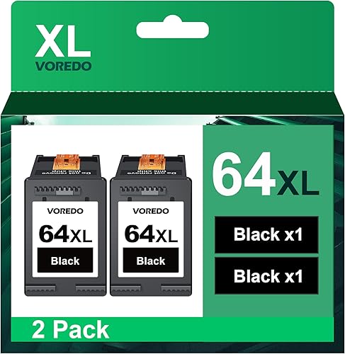 VOREDO Cartucho de tinta remanufacturado de repuesto para HP Ink 64 HP64 64XL Cartucho de tinta negro para impresoras HP Envy Photo 7858 7855 7155
