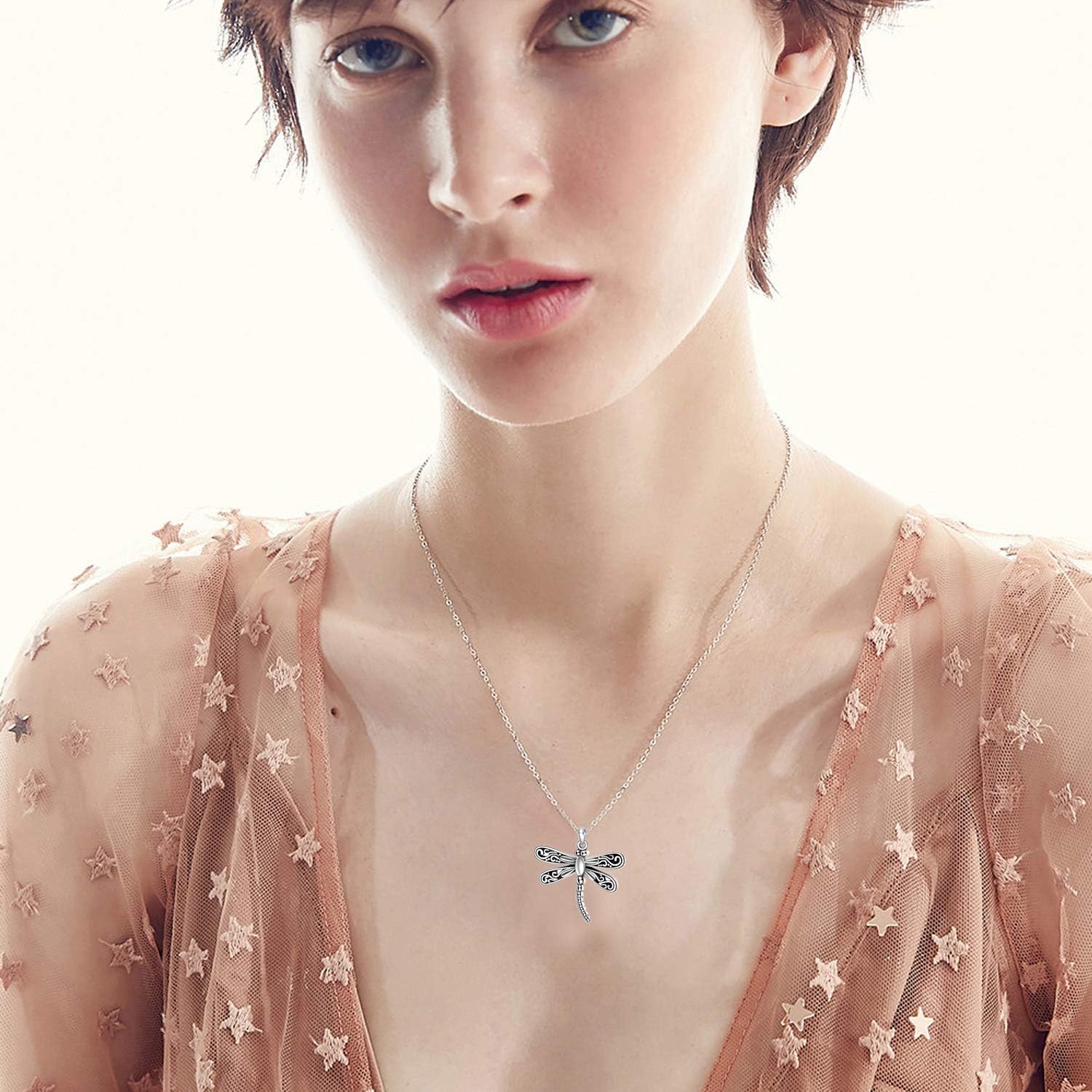 ONEFINITY Dragonfly Necklace 925 Sterling Silver Moonstone Opal Turquoise Dragonflys Pendant Necklace Jewelry for Women Gifts - Image 3