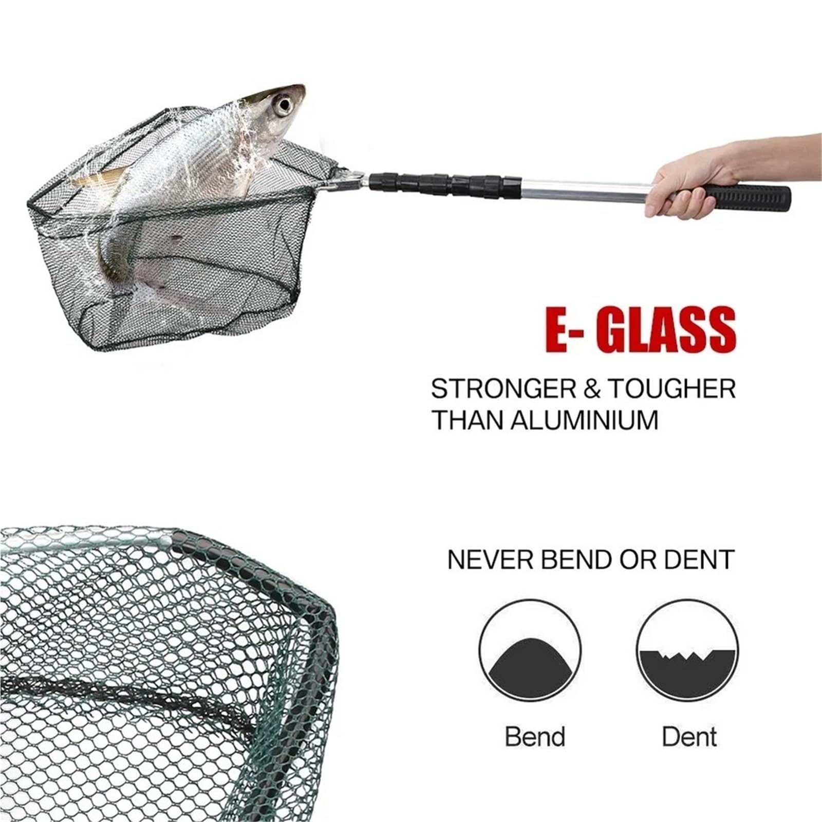 Guadino da Pesca telescopico in Lega di Alluminio Che Si estende Fino a 190 cm/130 cm/55 cm Rete Pieghevole Cattura sicura dei Pesci Rilascio per laghetto