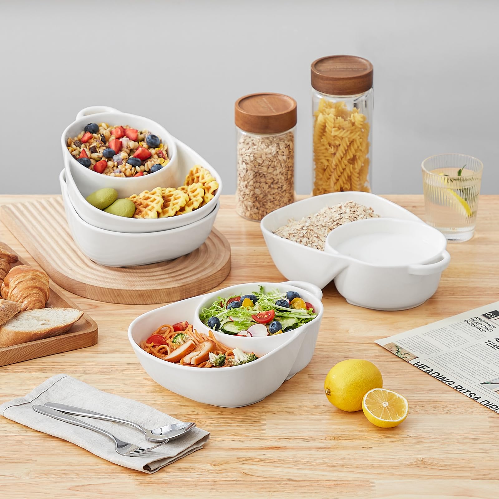 vancasso Snack Chip und Dip Schalen, Suppe und Beilage/Cracker Schalen Sets für Frühstück,Weiß
