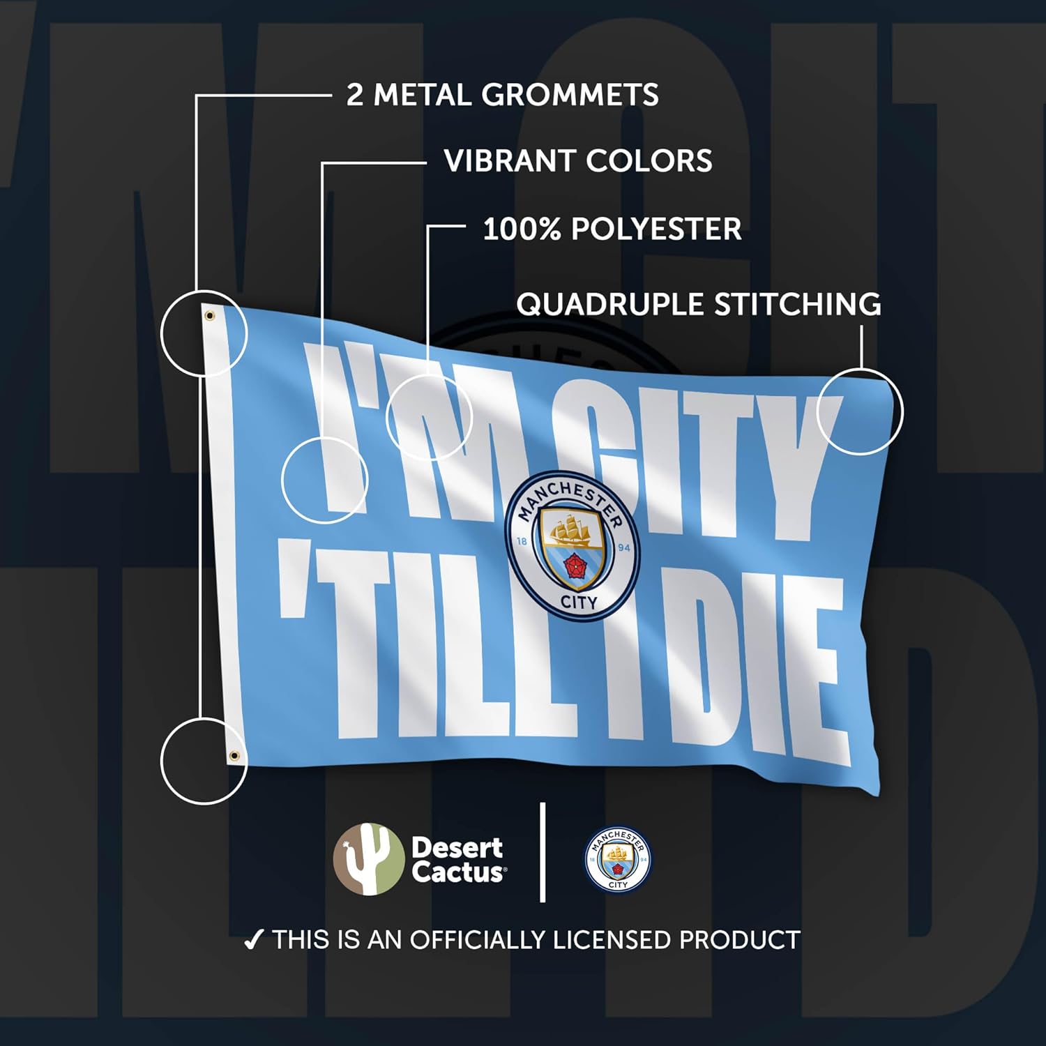 Desert Cactus Manchester City FC 100% Polyester Indoor Outdoor 3x5 feet Banner Man City MCFC Football Soccer (Flag H)