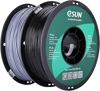 eSUN PLA+ Filament 1.75mm, 3D Printer Filament PLA Plus, Dimensional Accuracy +/- 0.03mm, 1KG per Spool, 2 Spools 3D Printing Filament, Black + Grey