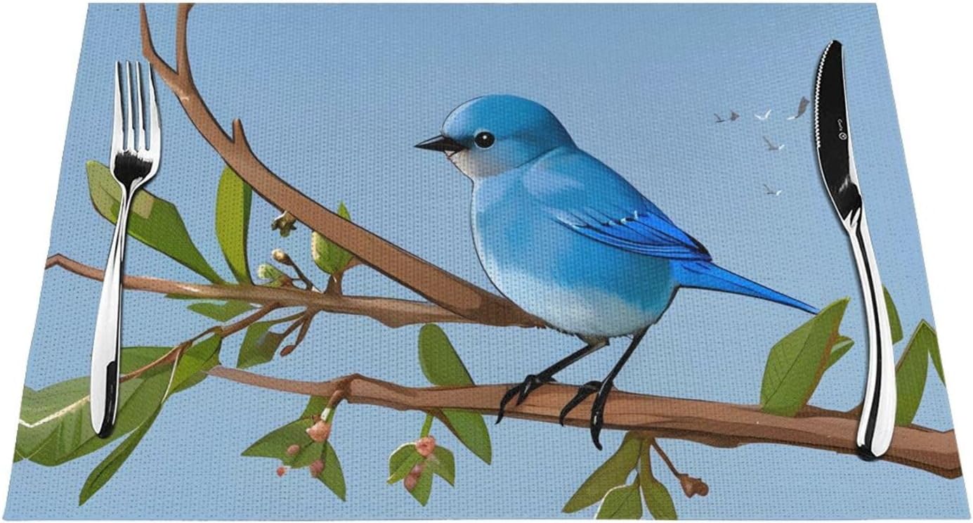 Poezjzwbluebird Baby Bird Place Mats, PVC Table Mats Set of 6 Indoor Placemats Washable Non-Slip Heatproof for Dining Table Fabric