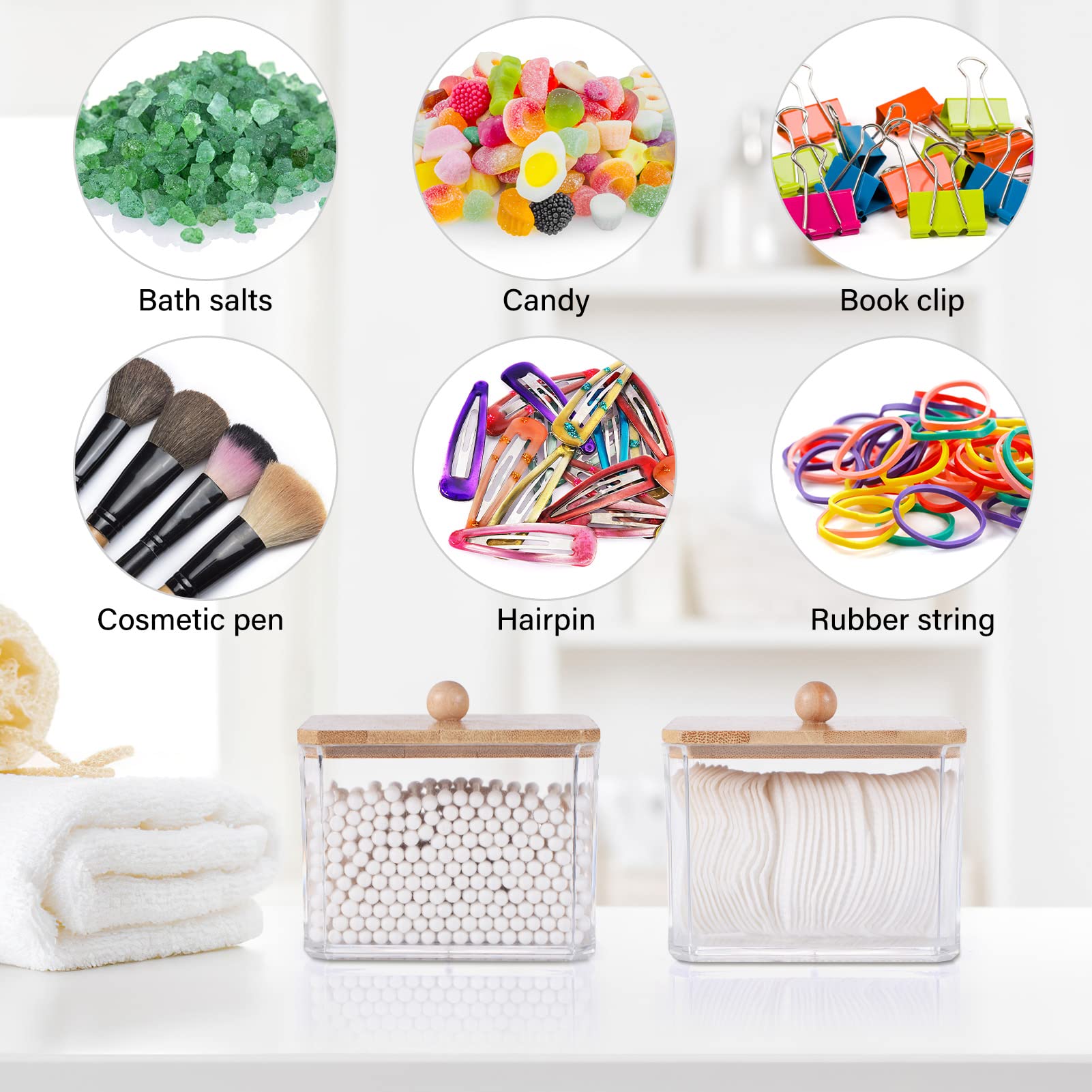 2 Pezzi Porta Dischetti Struccanti e Cotton Fioc, Contenitore Acrilico per Bagno, Dispenser Organizer con Holder