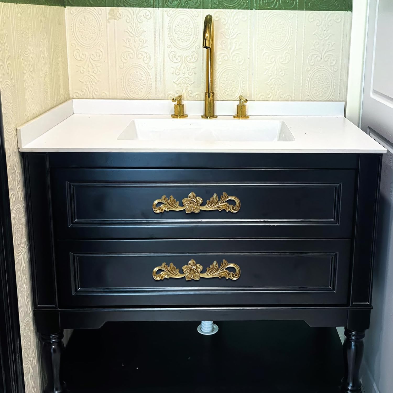 Brass Cabinet Knobs and Handles 2 Pack,Decorative Gold Floral Drawer Dresser Handles and Pulls for Cabinets Drawers Dresser Laundry Room Kitchen (B)