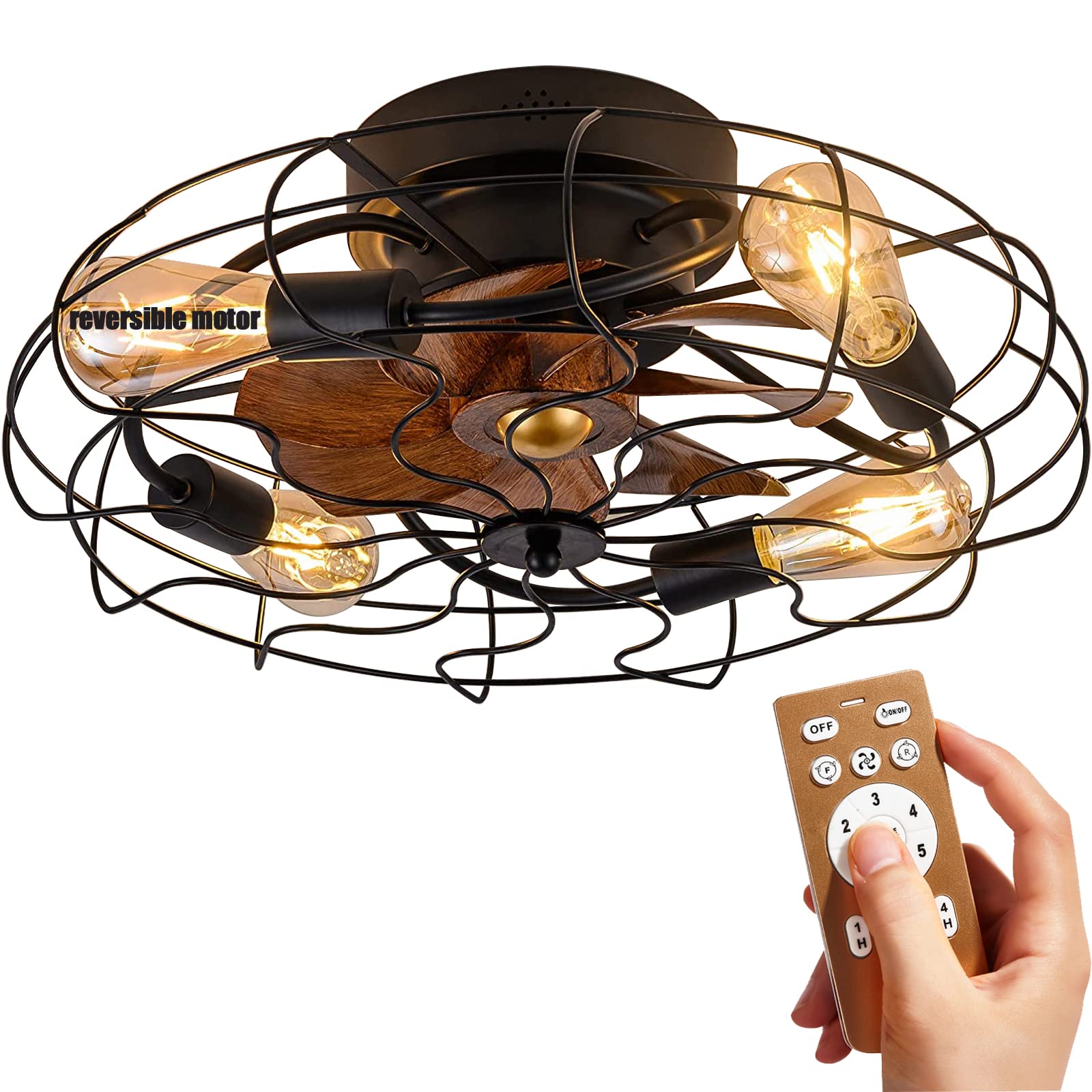 Photo 1 of GUIQU 21" Ceiling Fans with Lights Remote, Quiet Reversible Motor, Low Profile Caged, Enclosed Bladeless Flush Mount Small Industrial Ceiling Fan with Light, 6-Speed Strong Natural Wind, 1-4 Timer…