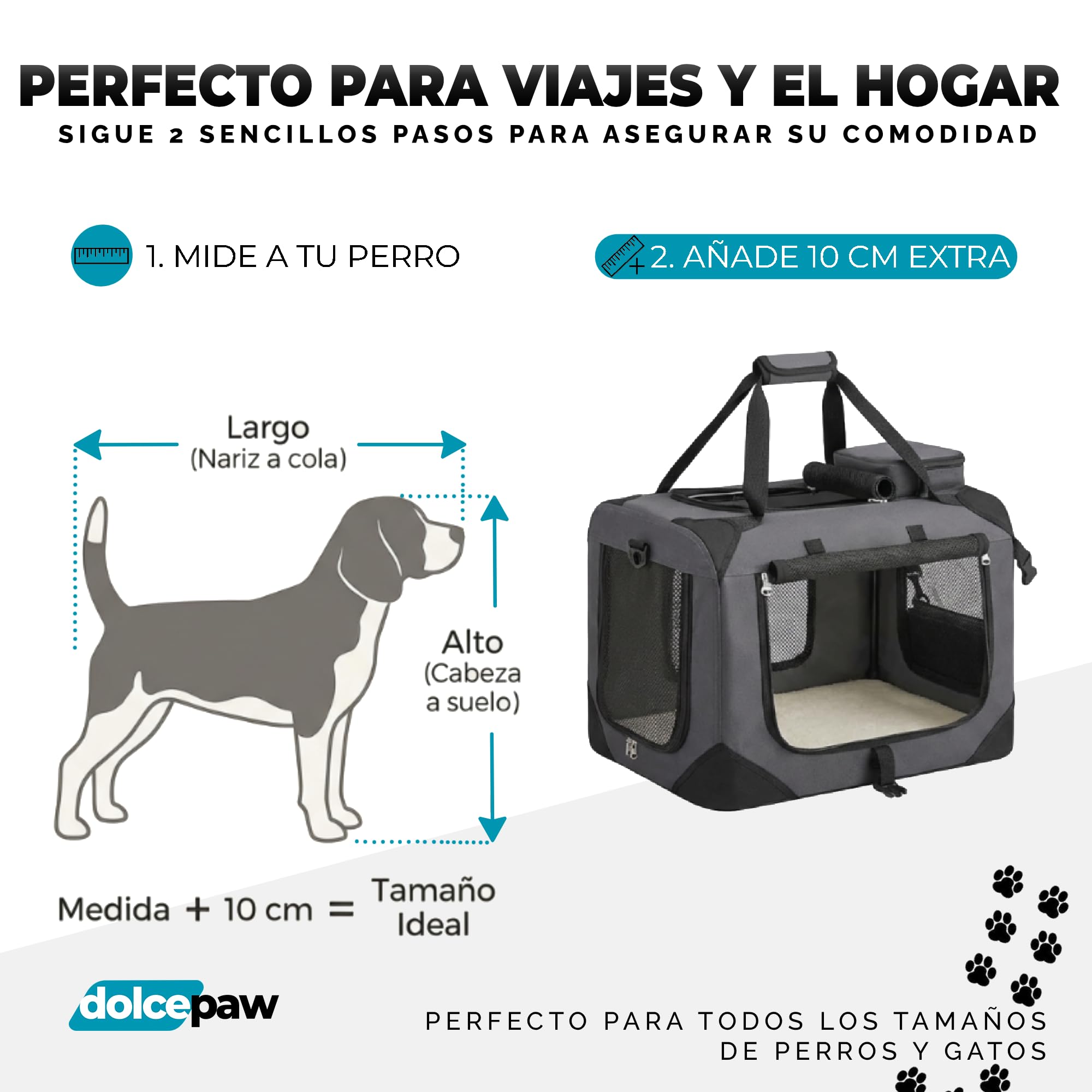 Transportin Plegable (49 x 35 x 35 cm) para Perros y Gatos con Marco de Hierro Plegable & Manta Acolchada, Caseta para Perros Resistente al Agua, Ideal para Perros y Gatos
