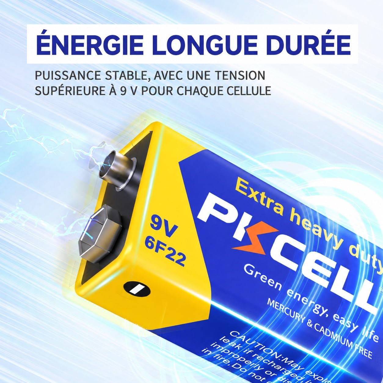 PKCELL Pile 9V 6F22 Carré Haute Performance 4 Pièces