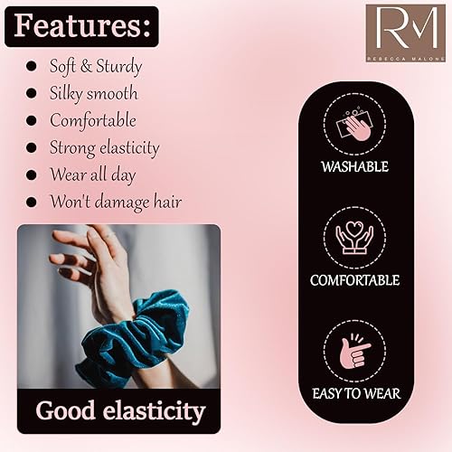 Miniatura 4 de Rebecca Malone Coleteros de terciopelo para el cabello  Lujosas cuerdas suaves para cola de caballo, accesorios para el cabello para un peinado
