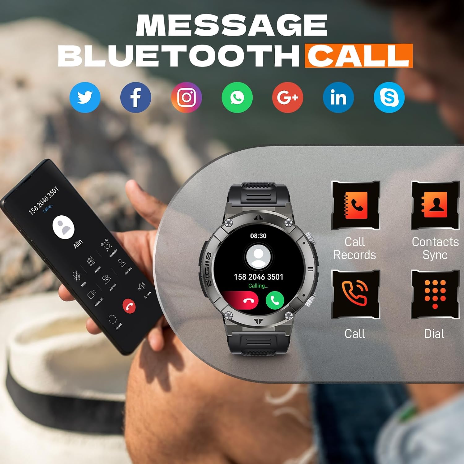 Military Smart Watch for Men Call Receive Dial, 1.32’’ HD Waterproof Outdoor Tactical Rugged Smartwatch, Sports Fitness Tracker Watch with Pedometer Heart Rate Sleep Monitor for iPhone Android Phone