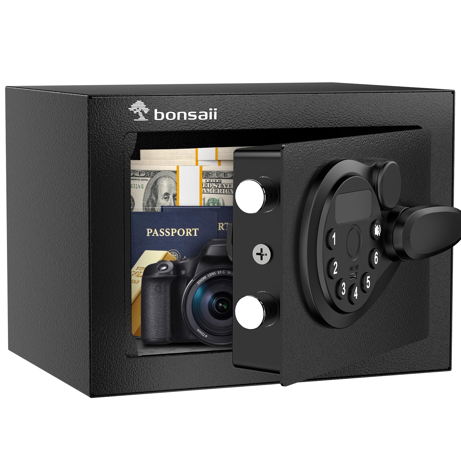 Bonsaii Safe Box mit elektronischer Tastatur, Stahl-Sicherheitsschloss mit Schlüssel, 23 cm B x 17 cm T x 17 cm H, kleiner versteckter Safe für Bargeld, Schmuck