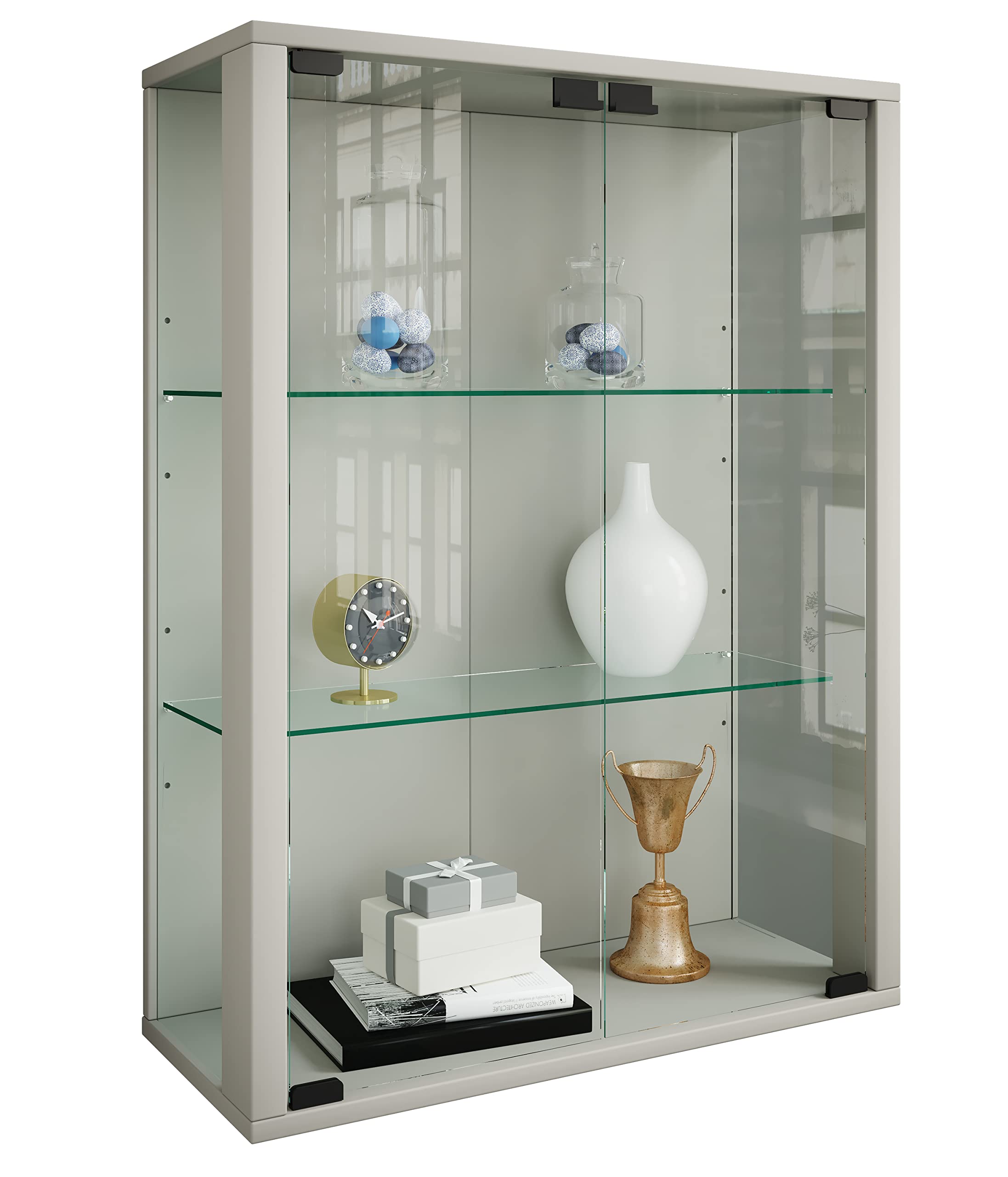 Vcm Glasvitrine Hängend | Vitrine Glas Mit ESG-Sicherheitsglas | Maße Ca. H. 80 X B. 60 X T. 25 Cm | Hängevitrine Glas | Modern Und Platzsparend | - Udina Spiegel Glas Vitrinenschrank - 10