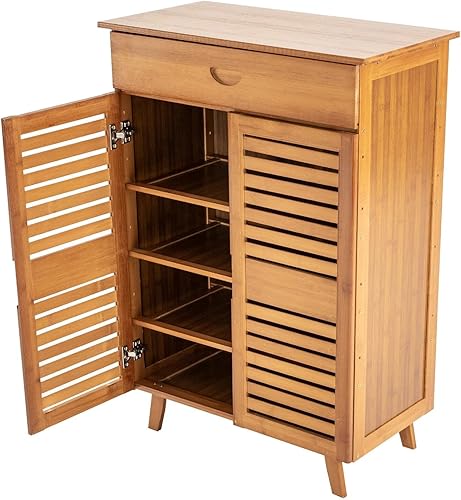 Miniatura 1 de Zapatero, armario de almacenamiento de zapatos de 4 niveles con puertas, organizador de zapatos de entrada, estante rectangular para zapatos,