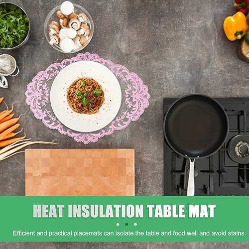 Miniatura 2 de ABOOFAN Mantel individual de encaje con tapetes, estilo retro francés, posavasos de lavanda, tapete ovalado para boda, cumpleaños, cena, fiesta,