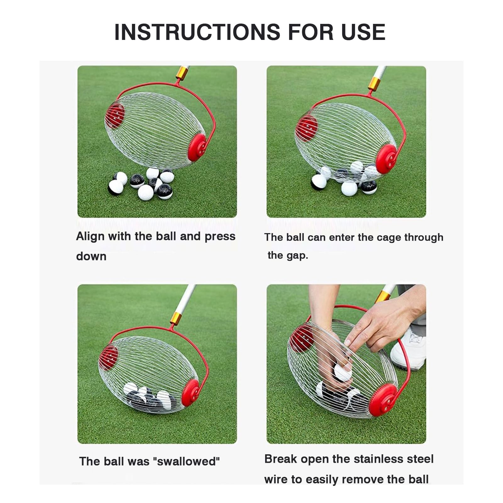 Herramienta recuperadora de Pelotas de Golf: recogedor de Pelotas telescópico sin curvatura for Uso en Interiores, Exteriores y césped