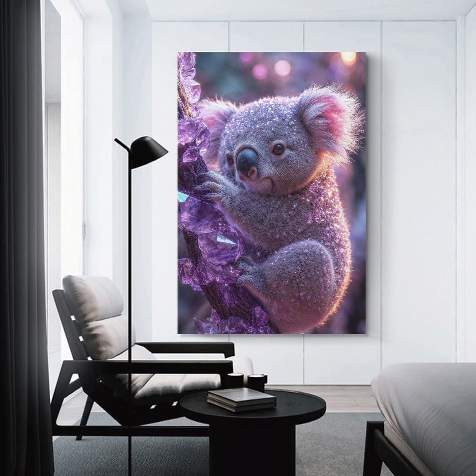 Junmoney Unframe-Style-22 Koala With Purple Crystals Hanging Wall Art 20X30inch(50X75cm), For Small Homes, Bedrooms Or Open Spaces, An Easy Choice For New Home Styling