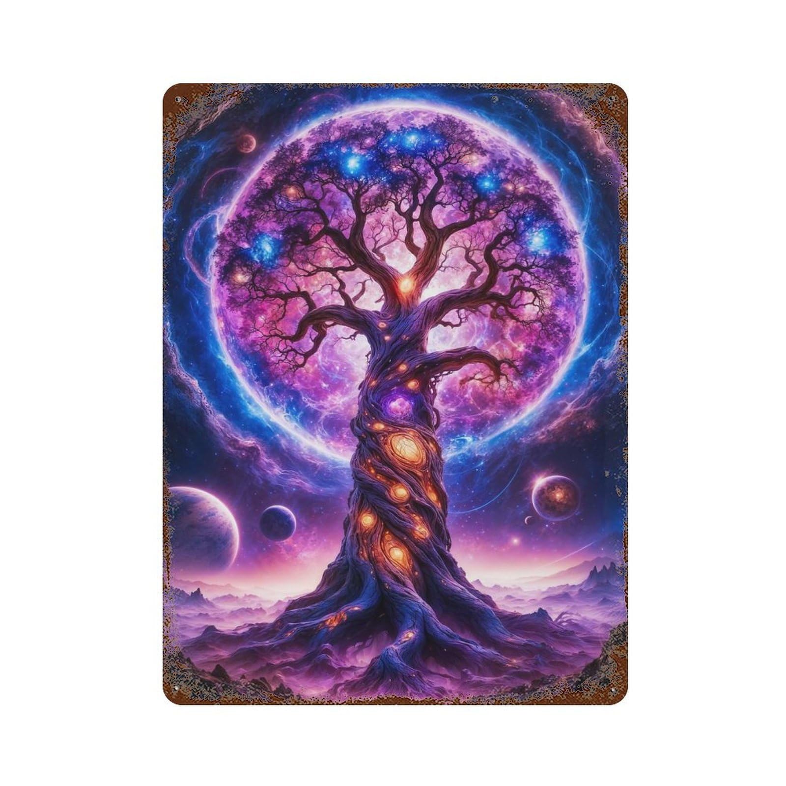 Retro Metal Sign with Cosmic Tree of Life Design 15.7"x11.8", for Pub, Kitchen And Man Cave Decor, Rustic Home Decor