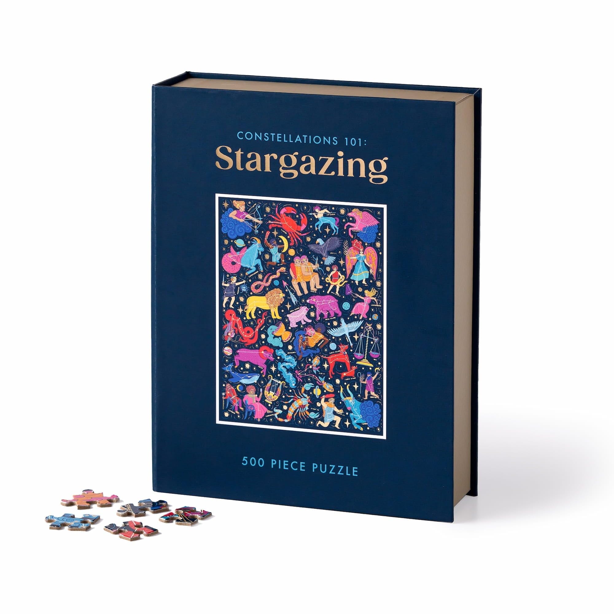 Galison Constellations 101: Stargazing – 500 Piece Book Puzzle with Beautiful Zodiac and Constellation Artwork Packaged in Magnetic Keepsake Book