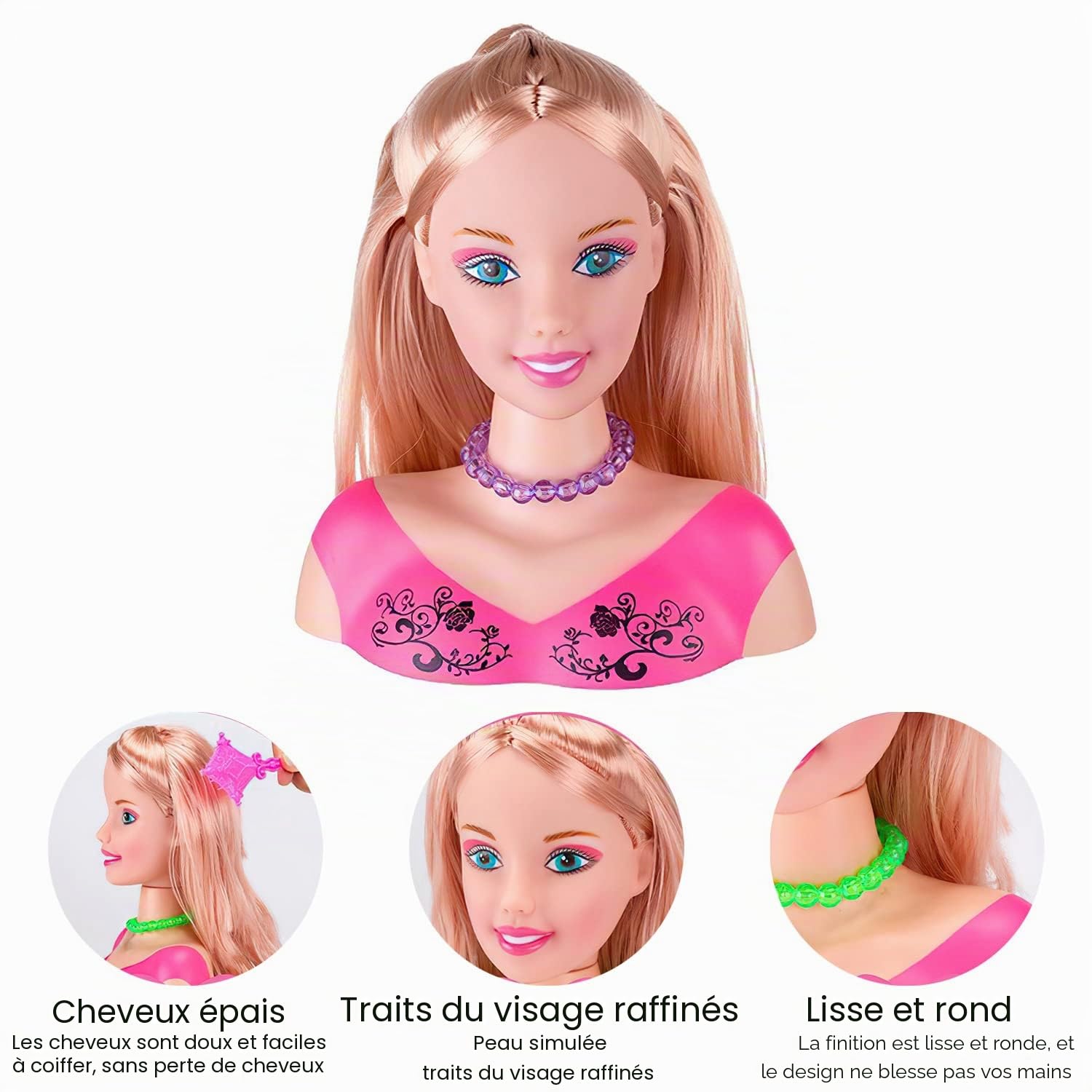 Eznaobo Tête de poupée de maquillage pour enfants avec 23 accessoires, tête de poupée pour enfants, maquillage et coiffure, ensemble de jouets pour filles de 3, 4, 5, 6 ans et plus (rouge)