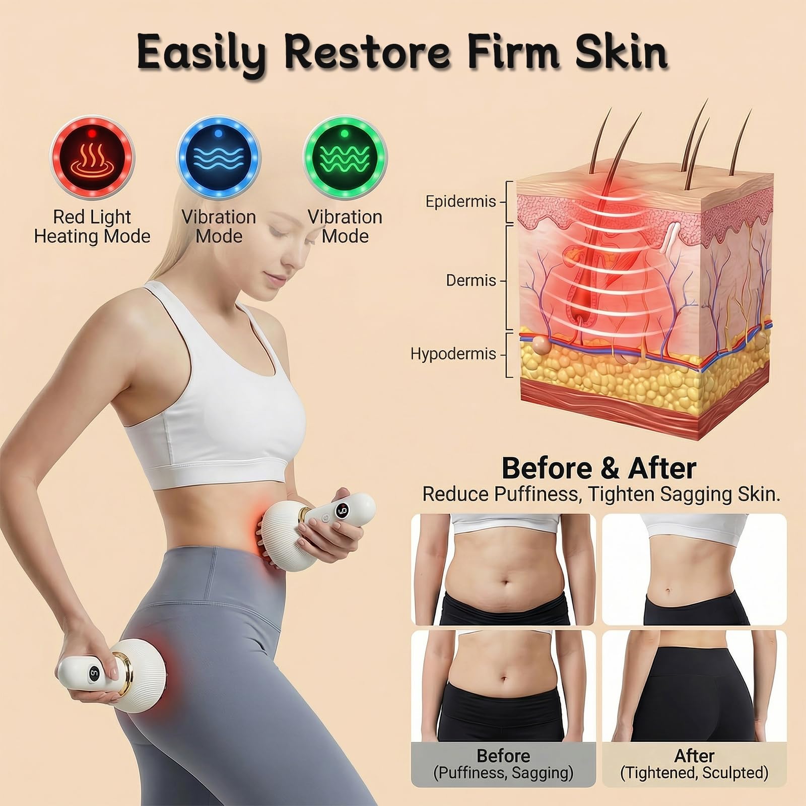 Massaggiatore per drenaggio linfatico per alleviare la cellulite, anti cellulite e smagliature, strumento di riduzione con microcorrente per massaggio linfatico, uso domestico portatile per