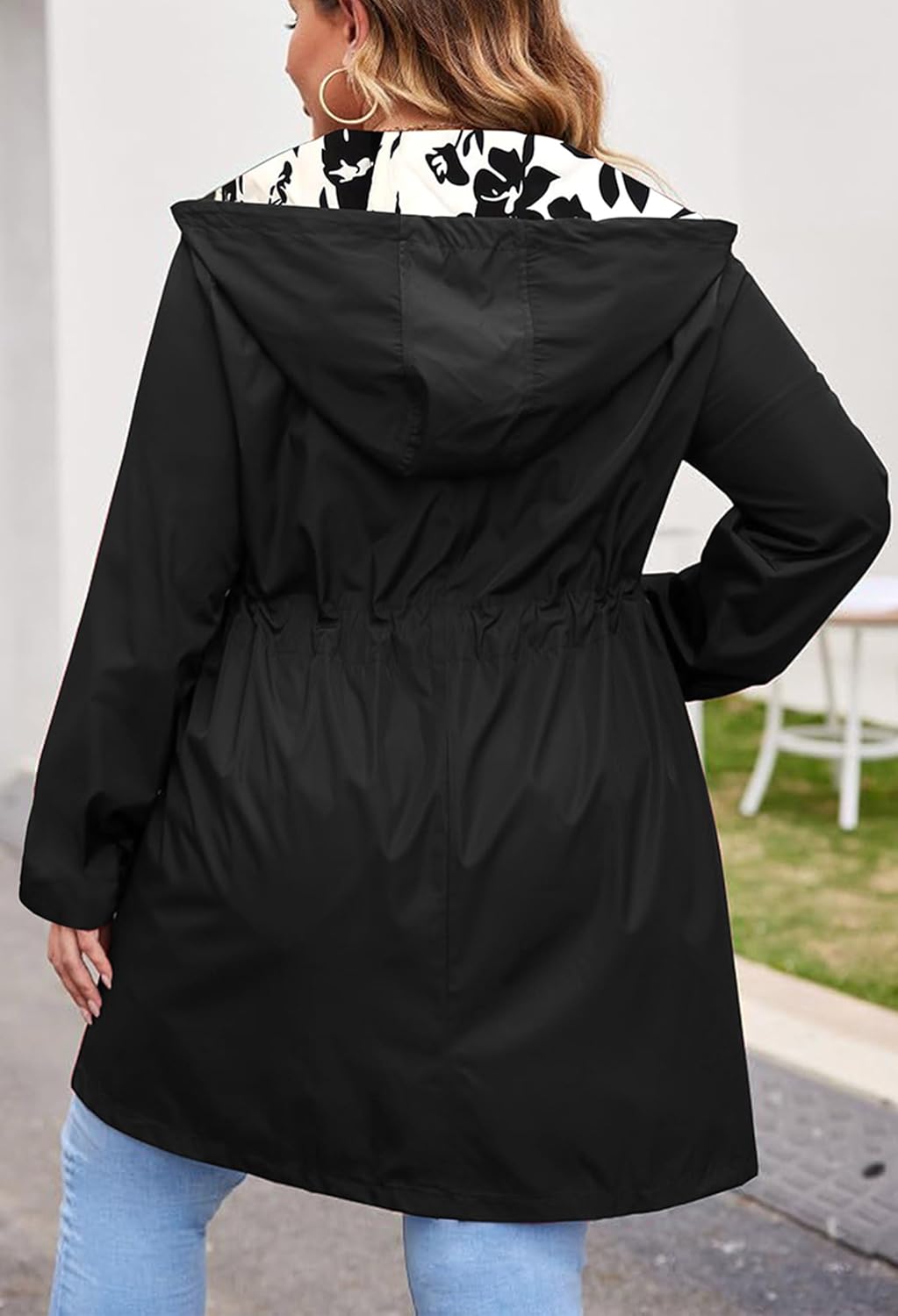 AOVDE Women's Rain Jacket Plus Size: Waterproof Raincoat Reversible Lightweight Windbreaker Jackets with Hooded - Image 5