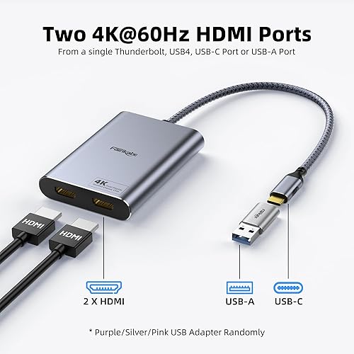 Miniatura 2 de Divisor USB C a HDMI dual pantalla extendida, adaptador USB 3.0 a monitor dual 4K60Hz para Mac M1 M2 M3, adaptador DisplayLink para monitores duales