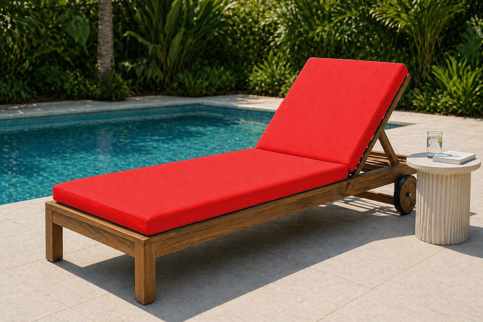 INSAFIANS Waterproof Sun Lounger Cushion – Outdoor Garden Recliner Pad Removable Zipper Cover Sunbed Cushion (RED) — image 1