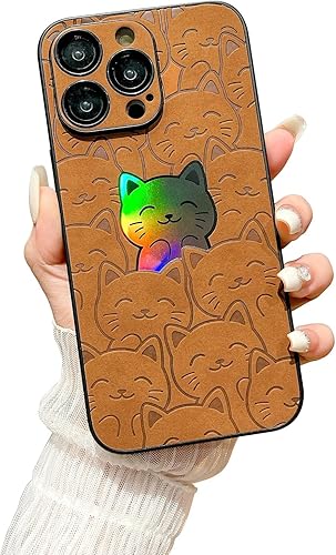 Funda compatible con iPhone 15 Pro, lindo patrón de gato láser para mujeres y hombres, protección completa de la lente de la cámara, parte trasera