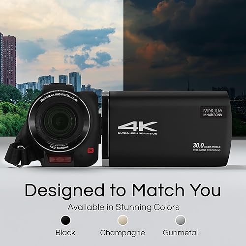 Miniatura 6 de Minolta Videocámara 4K Ultra HD, fotos de 30 MP, visión nocturna con LED IR, zoom 16X, lapso de tiempo, antivibración, pantalla táctil, formato MP4,