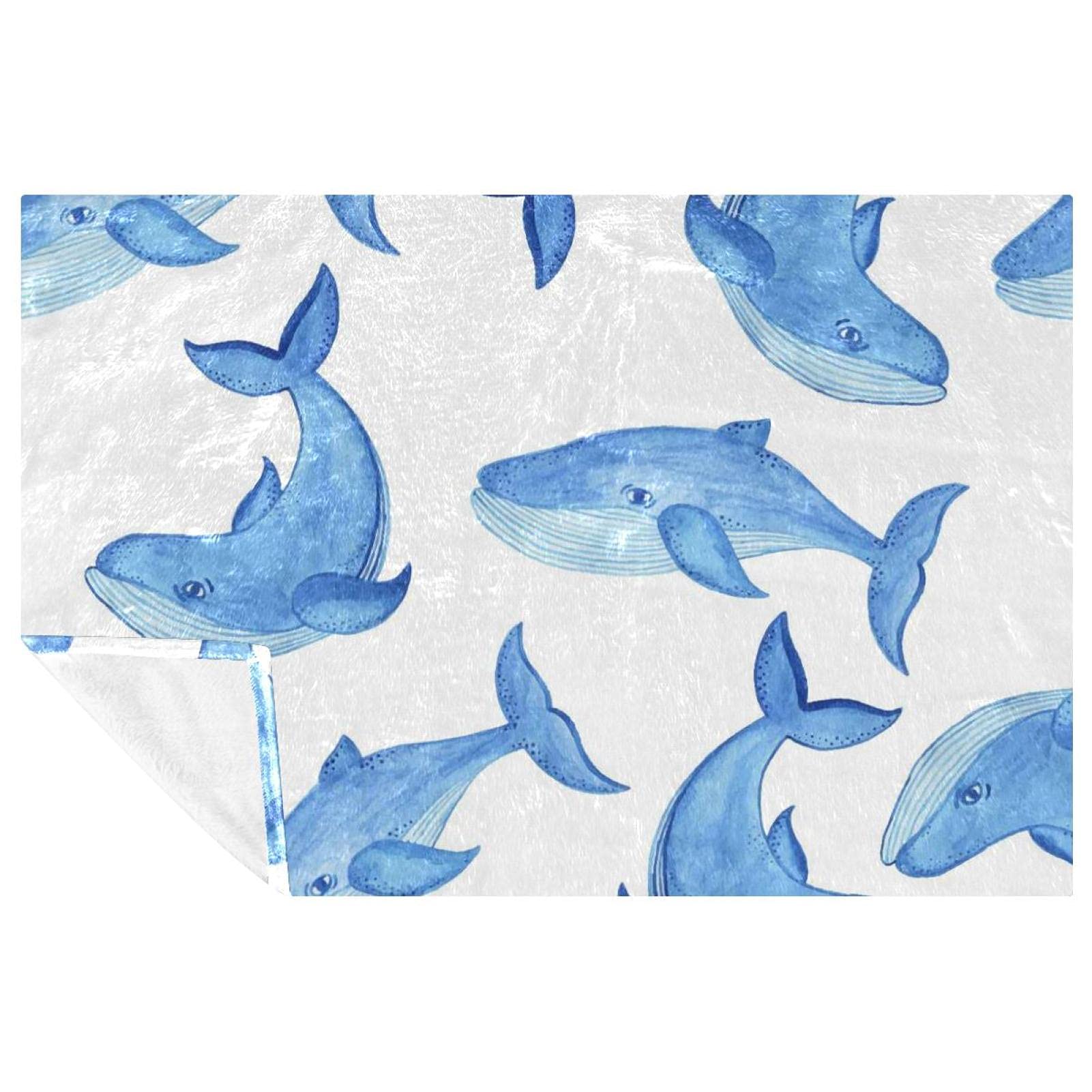 Couverture chaude motif baleine bleue plaid 150x100 cm jeté de canapé et lit
